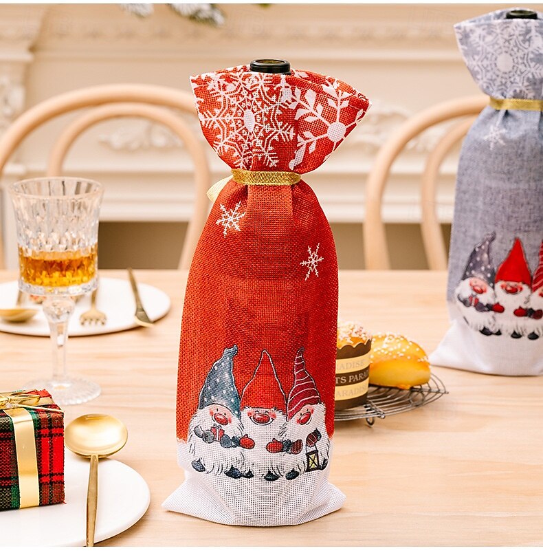 2 ks vánočních krytů na lahve vína s trpaslíky, sáčky na lahve vína s motivem sněhové vločky s motivem Rudolfa a lesního bezu, sváteční obaly na lahve vína 2025 - $6.49 –P6