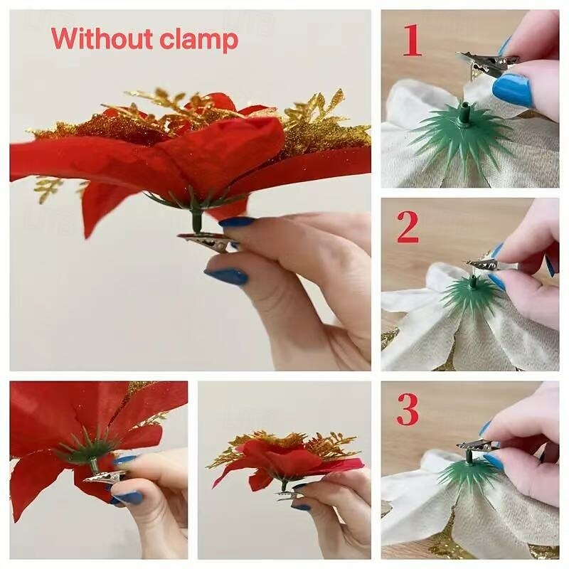 20 искусственных рождественских цветов пуансеттии с двухслойной розовой окантовкой, 5,9 дюйма, сверкающие рождественские цветочные украшения для венков, рождественской елки, свадеб и праздничного 2025 - $19.99 –P13