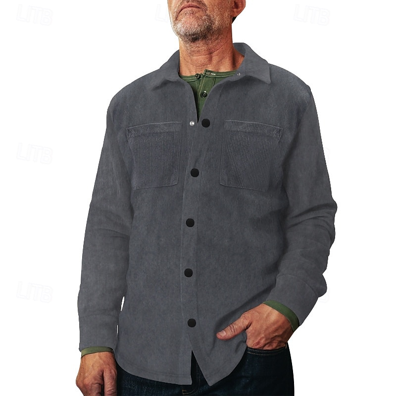 Per uomo Camicia Camicia casual Camicia da Spiaggia Camicia di Velluto a Coste Camicia con Bottoni Nero Verde militare Grigio Manica Lunga Semplice Bavero Vacanza Camicia hawaiana Tasca Abbigliamento del 2025 a $22.99 –P14