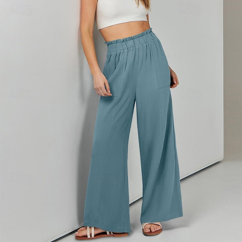 Mujer Perneras anchas pantalones Ropa de calle Casual Longitud total Cintura Media Plano Bolsillo Cintura elástica Cómodo Calle Festivos Ropa Cotidiana Azul Verde Menta Marrón Verde Ejército Otoño 2026 - $22.99 –P10