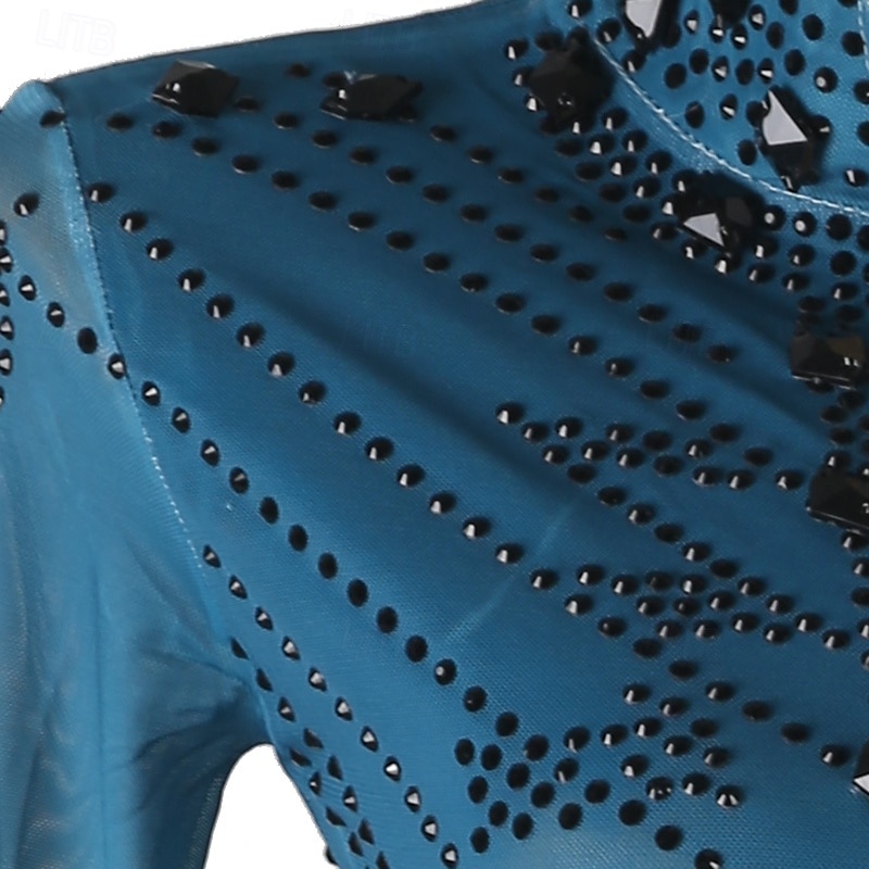 Rochie de Patinaj Artistic Pentru femei Fete Πατινάζ στο πάγο Rochii Albastru Negru / Galben Peteci Deschide Înapoi Plasă Spandex Înaltă Elasticitate Antrenament Profesional Competiție Ținută Patinaj 2025 - $229.49 –P12