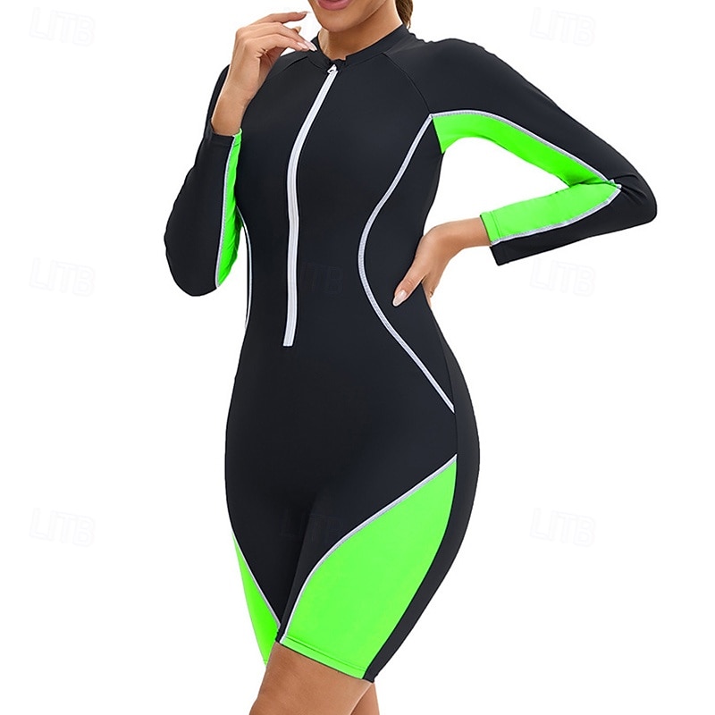 Femmes Maillot de bain Maillot Anti UV Protection Solaire UV UPF50+ manche longue Maillot de Bain Zip Up Natation Surf Patchwork Été Printemps Automne de 2025 ? $27.99 –P6