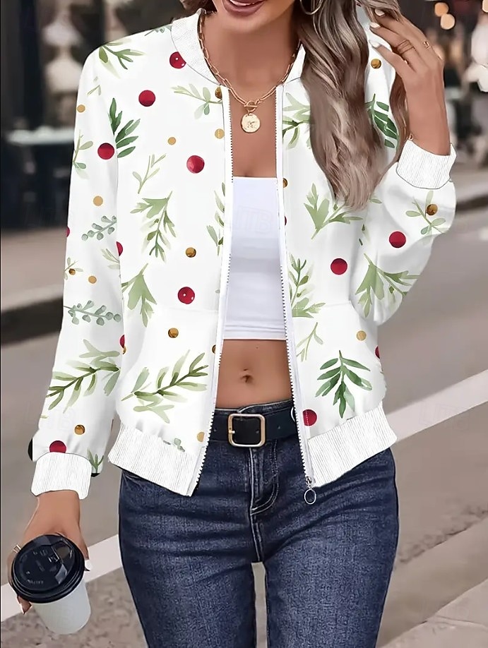 Dámské Neformální bunda Zahřívací Rychleschnoucí Zip Kapsy Elegantní Módní Denní Jednoduchý Květinový Dovolená Ležérní Denní Běžné / Denní Krátké baseballový obojek Běžný Dlouhý rukáv Svrchní oděvy 2025 - $32.99 –P6