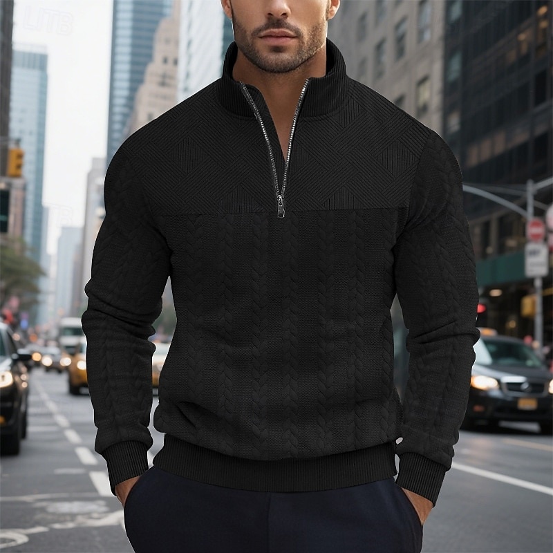 Per uomo Maglia Felpa con cappuccio e zip Felpa con cappuccio Maglione Felpa con zip corta Nero Bianco Blu marino Cachi Grigio Colletto Mao Semplice Patchwork Testurizzato Sport & Outdoor Casuale del 2025 a $27.99 –P3