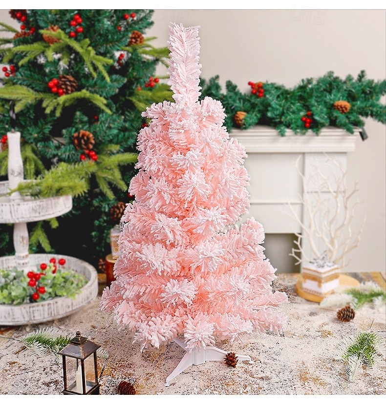 Christmas Mini Tree Tabletop Desktop Artificial Christmas Tree Xmas Decor Pink Flocked Snow Creative Design for Holiday Mall Window Display Festive Home Party Decoration Accessory 2025 - $18.99 –P7