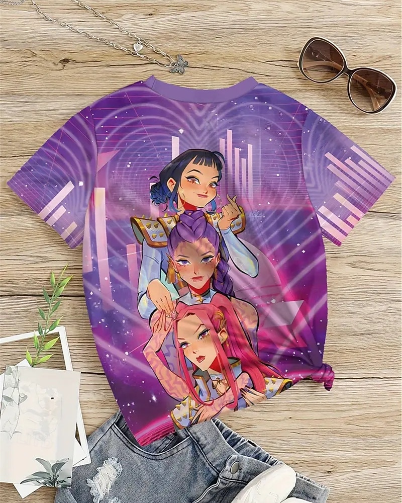 K-Pop Demon Hunter, trendiges Anime-T-Shirt für Mädchen im Sommer, kurzärmelig, atmungsaktiv und bequem, bedrucktes Kindermode-T-Shirt, Freizeitkleidung, verspielter Stil, süßes Design, lustige 2025 - $11.99 –P2