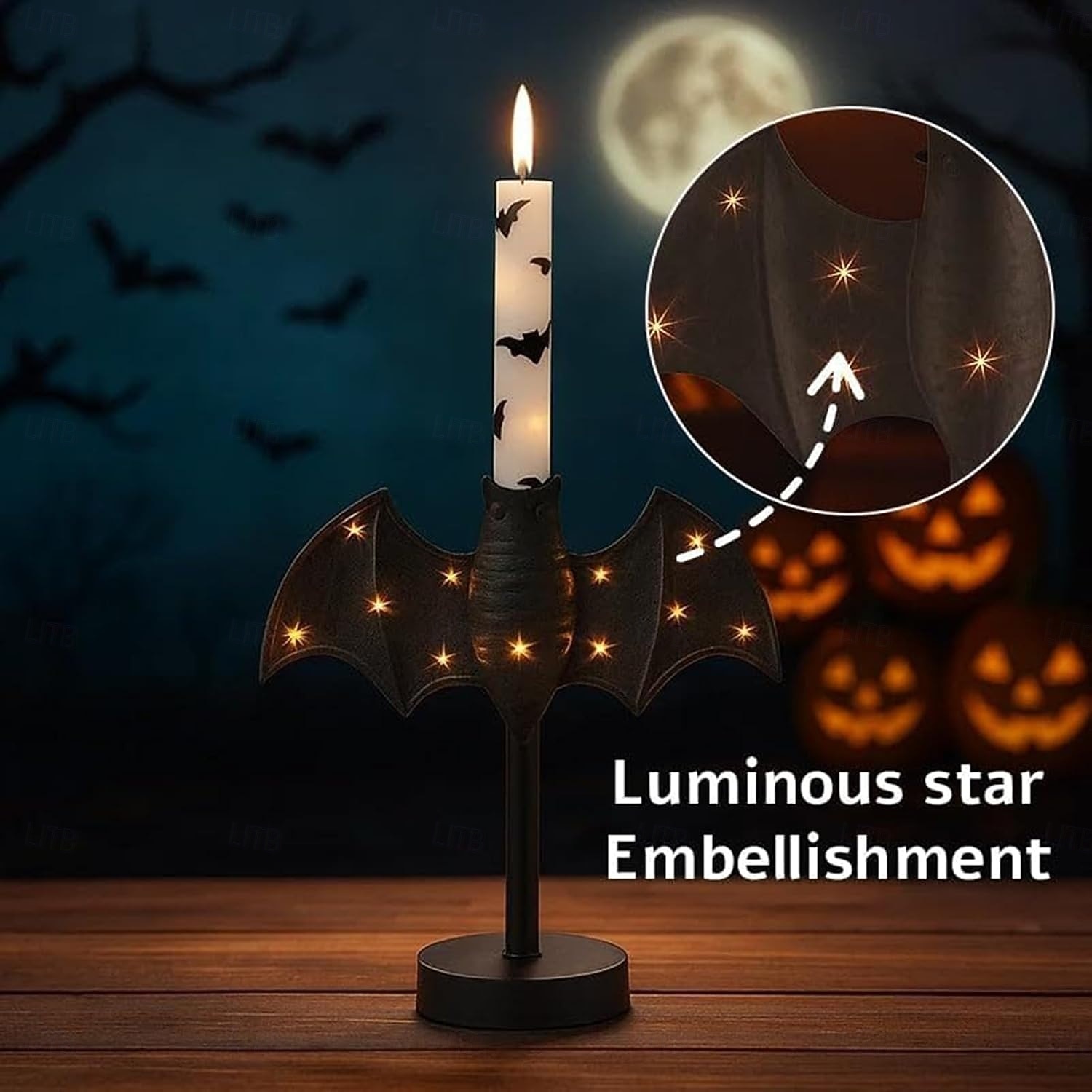 2025年 ハロウィンキャンドルホルダー、大きなトゥインクルバットキャンドルスティック、ゴシックバットキャンドルホルダー、LEDトゥインクルライト付き、パーティーテーブルやキッチン用の不気味なトゥインクルバットデザイン &マントルピース  コレクション – $23.99 –P12