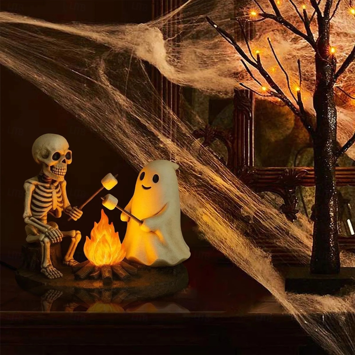 2025年 スケルトンとゴーストの焚き火ナイトランプ、ハロウィンのかわいいゴースト、キャンプファイヤー、マシュマロを焼く、ちらつくナイトライト、不気味なゴーストランプ、寝室、テーブル、ホームデコレーション用  コレクション – $24.99 –P8