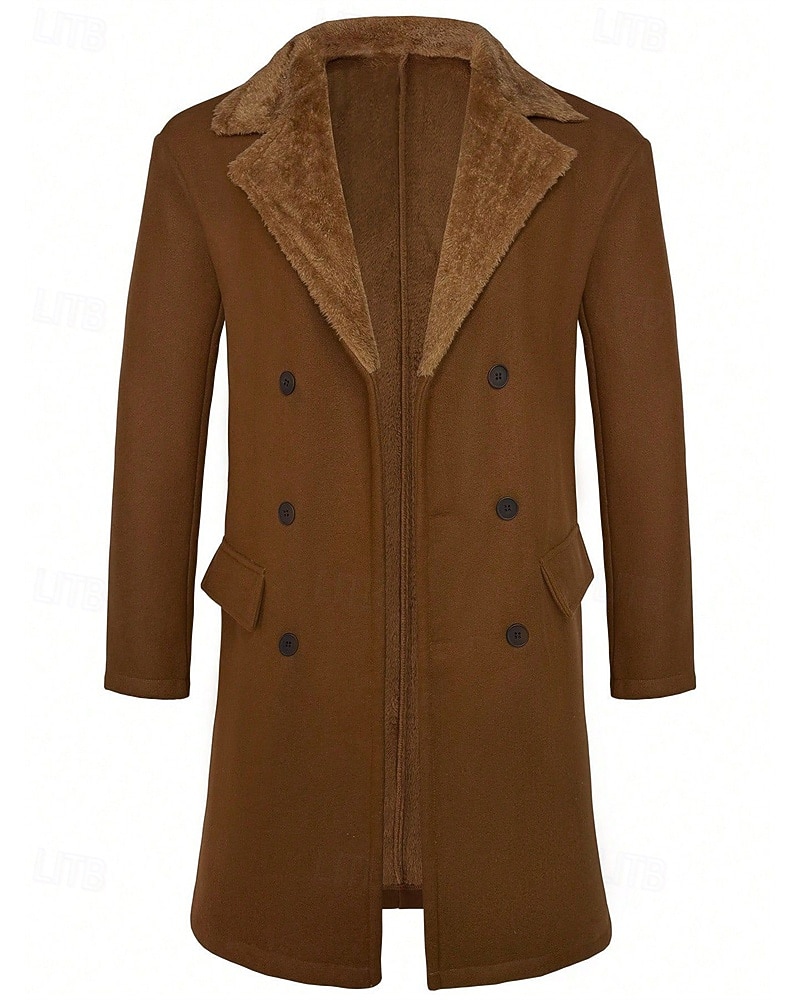 Herr Fleece-jacka Peacoat Trenchcoat Semester Dagligen Höst Vinter Polyester Håller värmen Ytterkläder Kläder Mode Klassisk Slät Ficka Kavajslag Dubbelknäppt 2025 - $52.99 –P9