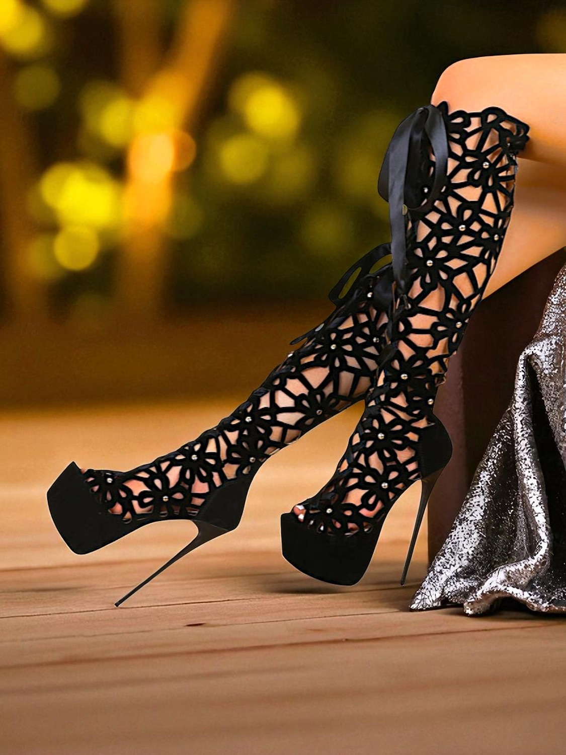 stivali da donna con plateau e tacco a spillo alti fino al ginocchio, sexy, con punta aperta, per feste notturne e abbigliamento da discoteca del 2026 a $64.99 –P5