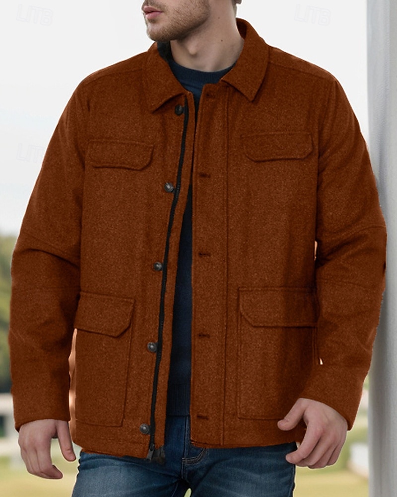 Homens jaqueta leve Jaqueta Carga Jaqueta casual Férias Diário Manter Quente Bolsos Outono Inverno Tecido Moda Clássico Lapela Padrão Preto Marron Cinzento Escuro Casaco de 2025 por $54.99 –P4