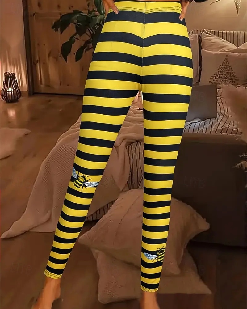 Mulheres Calças Leggings Roupa de rua Casual Comprimento total Cintura Alta Listra Cintura elástica Imprimir Respirabilidade Confortável Com Stretch Férias Rua Roupa Diária Amarelo Verão Primavera de 2025 por $17.99 –P2
