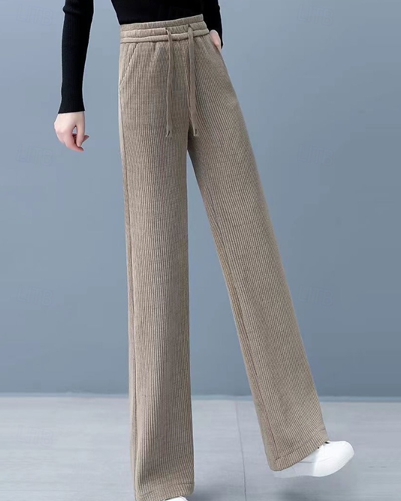 Naisten Vakosamettihousut Housut Suora Katutyyli Vapaa-aika Täyspitkä Luonnollinen Tavallinen Joustava kiristysnauhan suunnittelu Mukava Katu Pyhäpäivä Viikonloppu Tumma harmaa Musta Khaki Syksy 2025 - $20.99 –P15