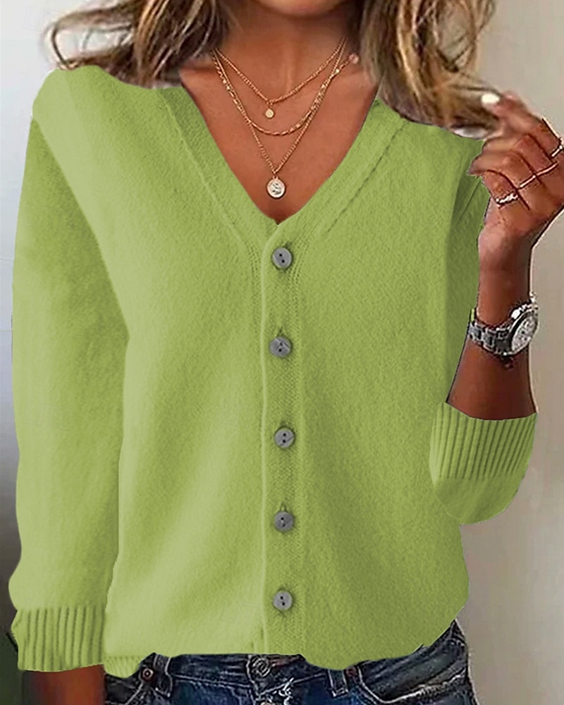 Per donna Felpa Cardigan Moda Streetwear Quotidiano Tinta unica A Coste Scollo a V Lavorato a maglia Manica Lunga Top Regolari Maglia Ferie Uscire Weekend Nero Bianco Autunno Inverno del 2025 a $9.99 –P13