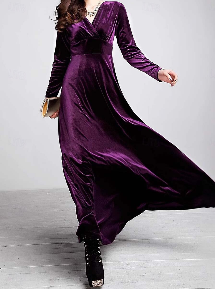 Femmes Robe maxi Robe fourreau Robe trapèze Robe ajustée et évasée Fête Anniversaire Formel Mariage Soirée robe demoiselle d honneur Coupe régulière Uni manche longue Col en V Noir Rouge Violet de 2025 ? $25.99 –P3