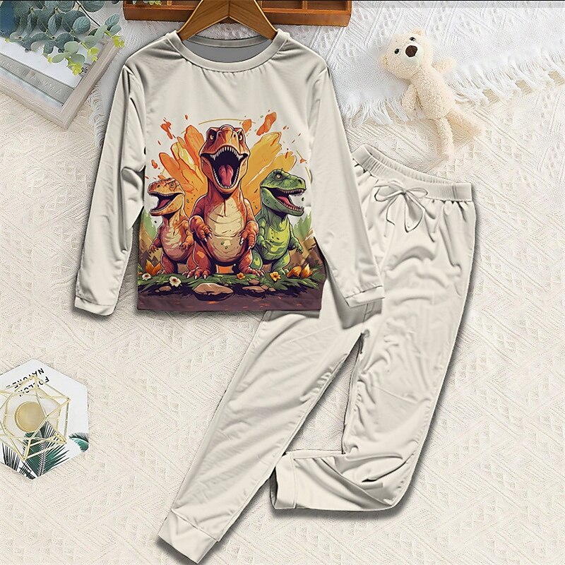 Para Meninos 3D Dinossauro Conjuntos de pijama Conjuntos de pijama com camiseta e calça Manga Longa Impressão 3D Outono Inverno Ativo Básico Infantil 4 anos + Gola Redonda Casa Diário Normal de 2025 por $16.99 –P6
