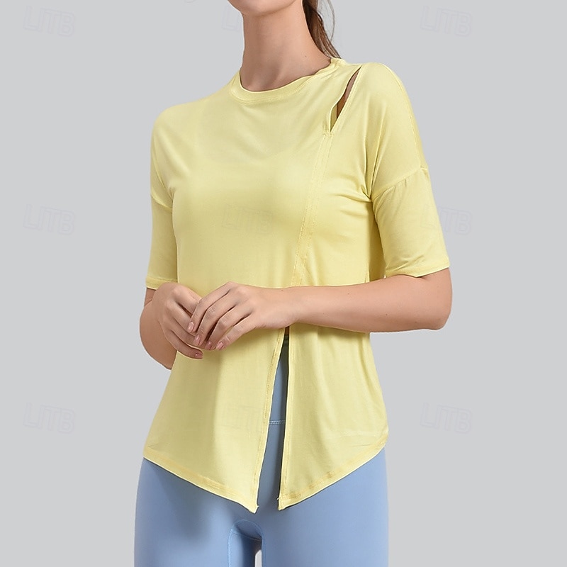 Damskie Koszulki do jogi Topy treningowe Półgolf Oddychający Odsłonięte ramiona Krótki rękaw Sport Jednokolorowe Top Dla Siłownia Bieganie Zdatność Odzież sportowa 2025 - $20.99 –P6