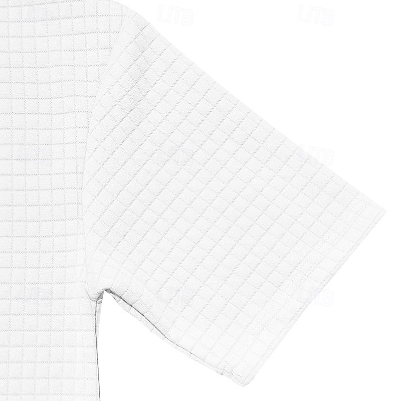 Voor heren Wafel Shirt T-shirt past 2 stuks outfits T-shirt en korte broek Korte mouw Strakke ronde hals Zomer Effen Modieus Casual Jacquard 2-stuks Vakantie Alledaagse kleding Uitgaan Zwart Wit Khaki 2025 - $36.99 –P10