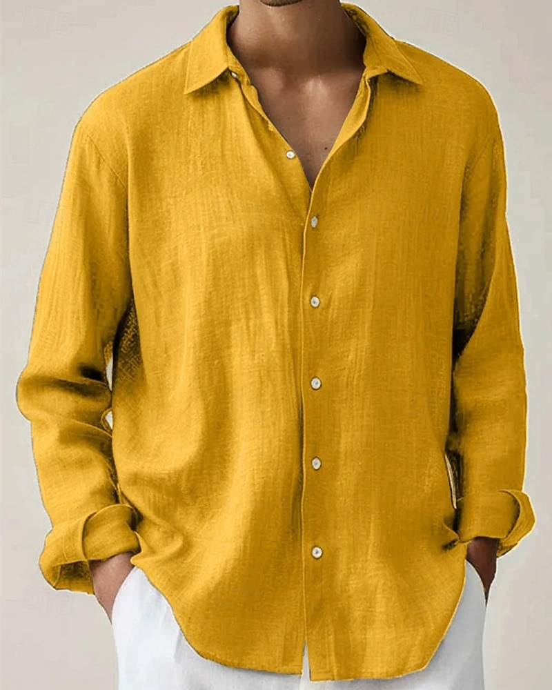 Per uomo Camicia Camicia Estiva Camicia casual Camicia da Spiaggia Camicia con Bottoni Giallo Rosso Verde Manica Lunga Semplice Bavero Vacanza Camicia hawaiana Abbigliamento Poliestere Moda Casual del 2025 a $18.49 –P1