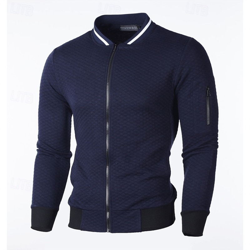 Hombre Sudadera Sudadera con cremallera completa Negro Blanco Burdeos Azul Marino Gris Claro Cuello Mao Plano Con Texturas Deporte Casual Diario Ropa de calle Fresco Ropa deportiva Primavera & Otoño 2025 - $17.99 –P2