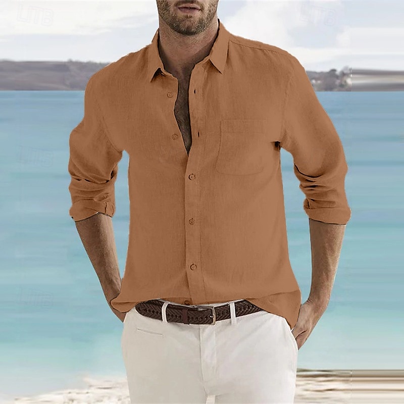 Herren Leinenhemd Sommerhemd Strandbekleidung Knopfhemd Grafikdrucke Urlaub Kreuzfahrt Weiß Blau Braun Grün Langarm Umlegekragen Frühling Herbst Bekleidung Button-Down 2025 - $21.99 –P5
