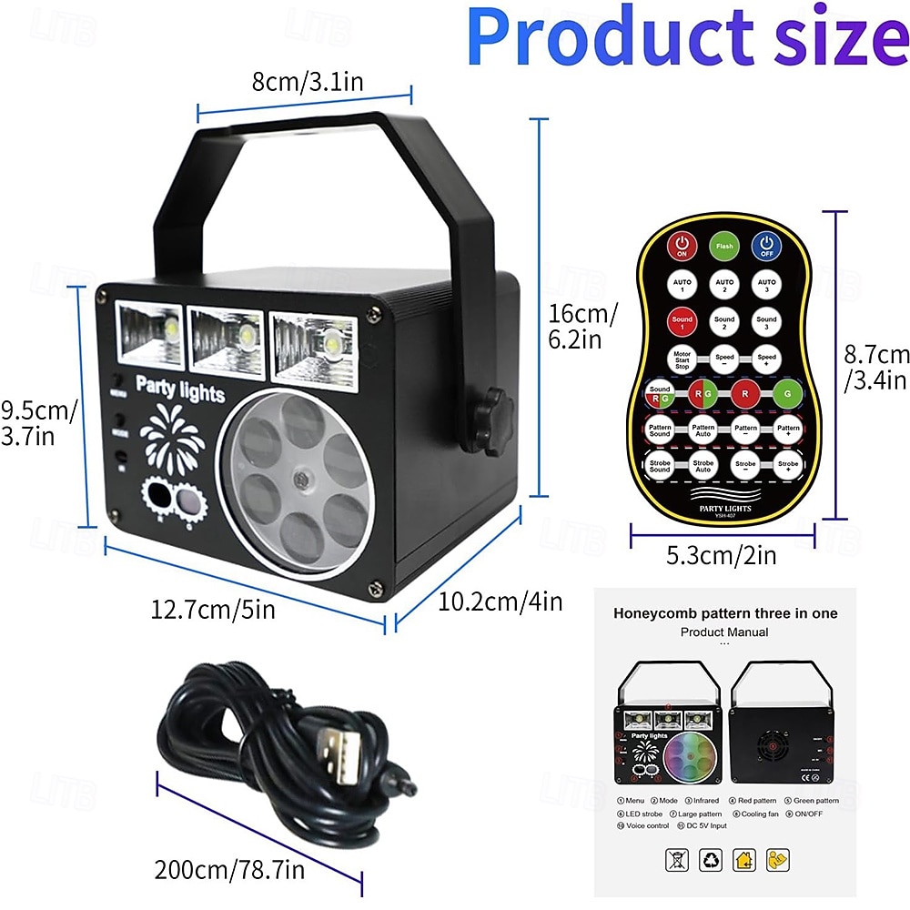 Feestverlichting met led-patroonprojectie 3-in-1 geluidsgeactiveerde dj-verlichting RGB-projector met afstandsbediening voor karaoke thuis, verjaardag, bruiloft, dansvloerdecoratie 2025 - $95.99 –P8