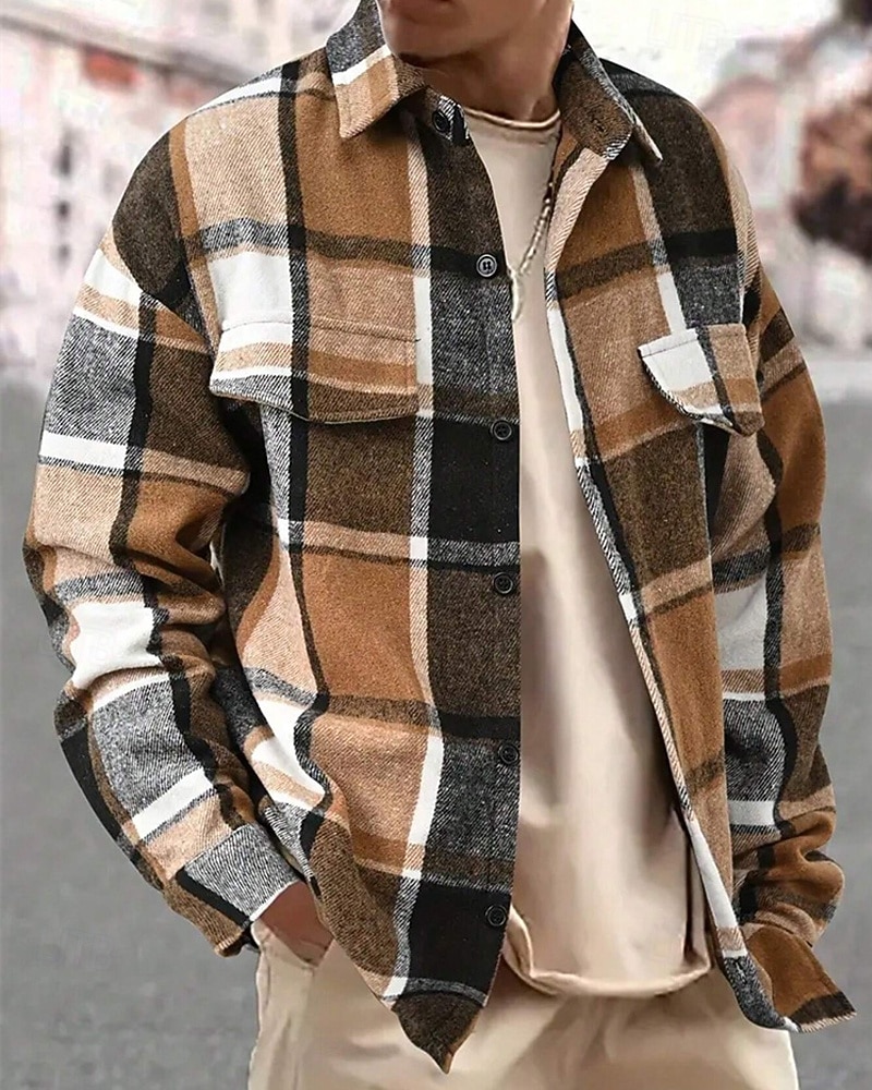 Per uomo Giacca Camicia Giacca Casual Vacanza Quotidiano Calore Termico Tasca Primavera Autunno Plaid Moda Classico Bavero Regolare Grigio scuro Giallo Arancione Grigio chiaro Rosé Giacca del 2026 a $28.99 –P2