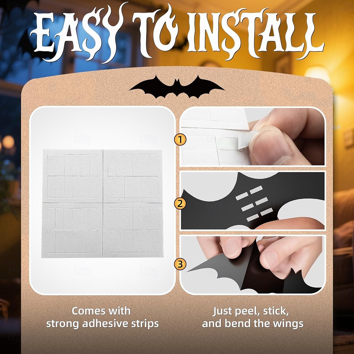 140 ks halloweenských 3D nástěnných dekorací s netopýry, strašidelné samolepky na halloweenskou párty, samolepky na zeď s netopýry, roztomilá halloweenská dekorace do interiéru, do ložnice, koupelny, 2025 - $7.99 –P5