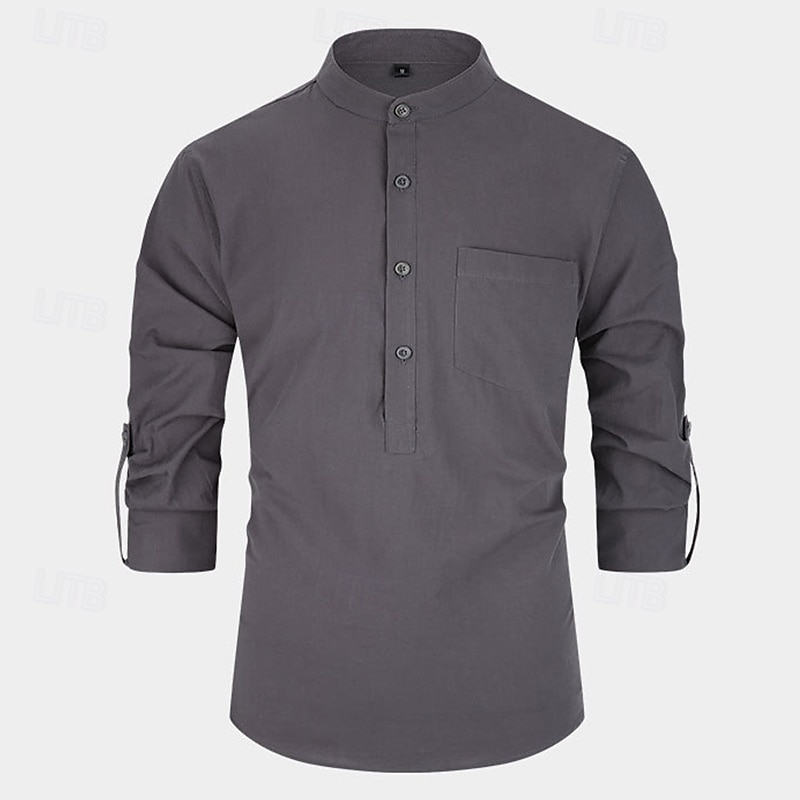 Per uomo Camicia Camicia con colletto alla coreana Camicia popover Camicia casual Nero Bianco Giallo Rosso Blu marino Manica Lunga Semplice Henley Quotidiano Uscire Tasca Frontale Abbigliamento del 2025 a $23.99 –P16