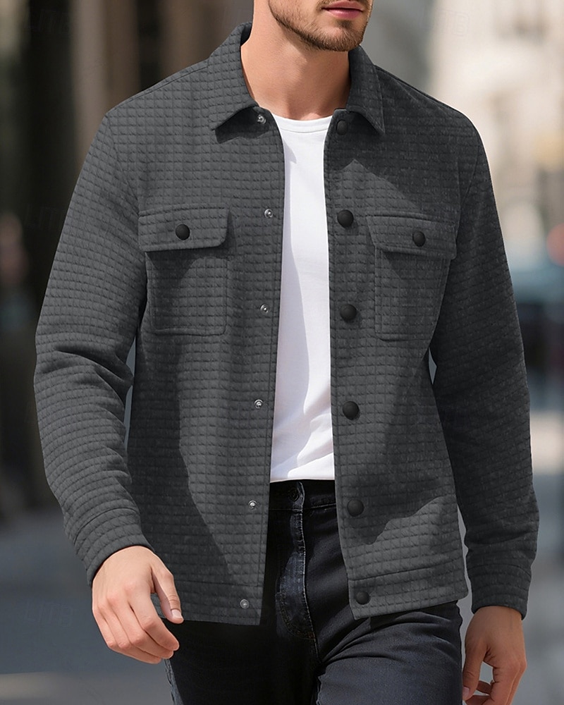 Per uomo Giacca a nido d'ape Giacca Camicia Giacca Casual Vacanza Quotidiano Traspirante Jacquard Tasca Primavera Autunno Semplice Moda Classico Bavero Regolare Nero Bianco Cachi Verde militare del 2025 a $22.99 –P17