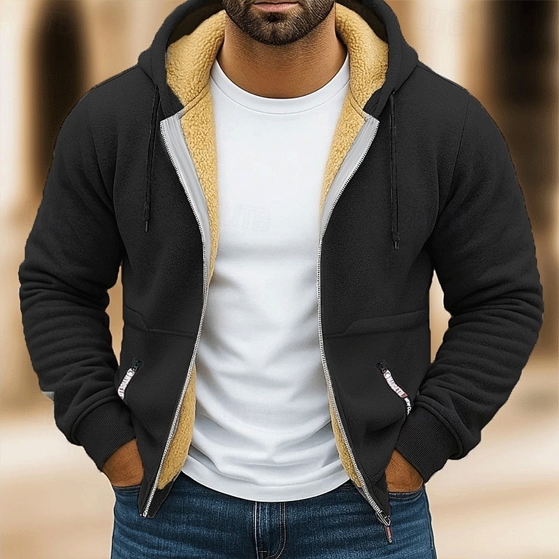 Hombre Sudadera Sudadera con capucha y cremallera completa Sudadera con capucha de lana Sudadera con capucha forrada de polar Rojo tinto Negro Blanco Verde Ejército Azul Marino Con Capucha Plano 2025 - $37.99 –P3