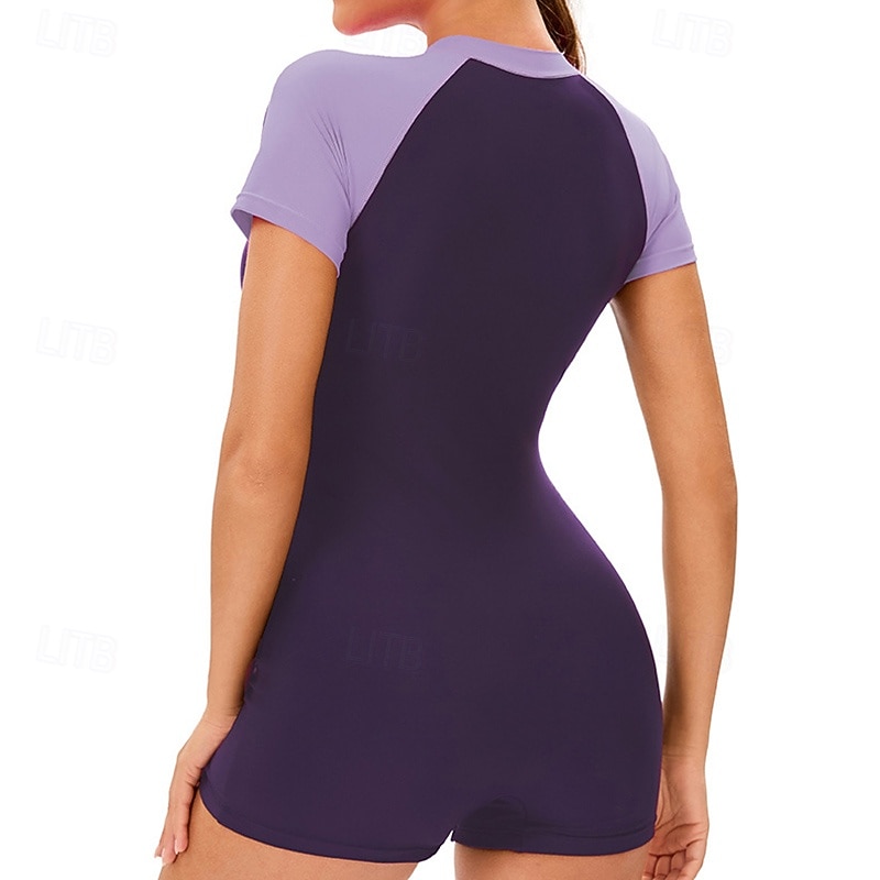 Femmes Maillot de bain Maillot Anti UV Protection Solaire UV UPF50+ Manche Courte Maillot de Bain Zip Up Natation Surf Patchwork Été Printemps de 2025 ? $23.99 –P10