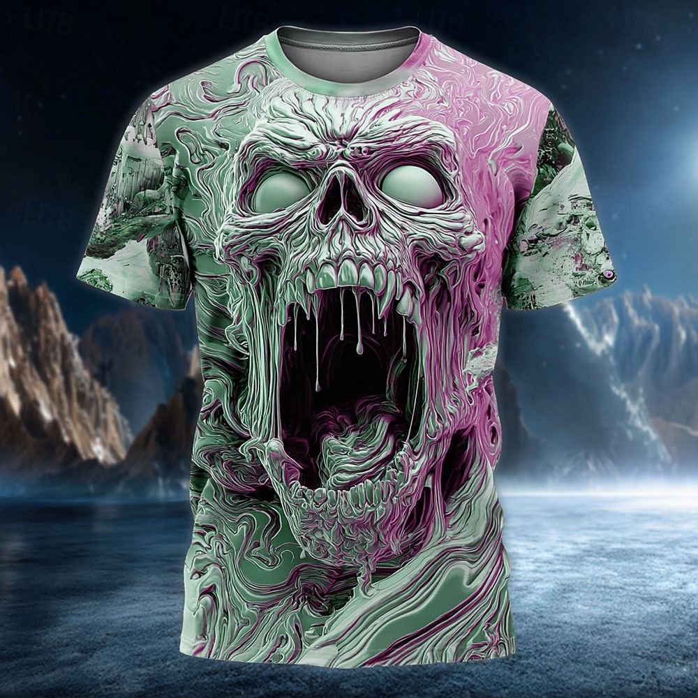 Homme Crâne T-shirt Manche Courte T-shirt Impression 3D Col ras du cou Chemise Exagéré Designer Horreur Soirée Rue Club Bleu Violet Orange Été Printemps Toutes saisons Vêtement Tenue S M L XL XXL XXXL de 2026 ? $20.99 –P3