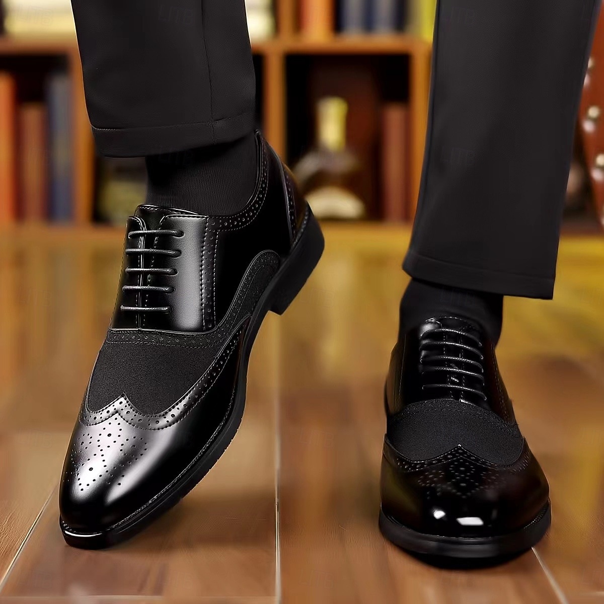 Sapatos oxford masculinos bico fino bicolor marrom e verde – brogues estilosos de couro sintético para looks casuais elegantes de 2025 por $42.99 –P10