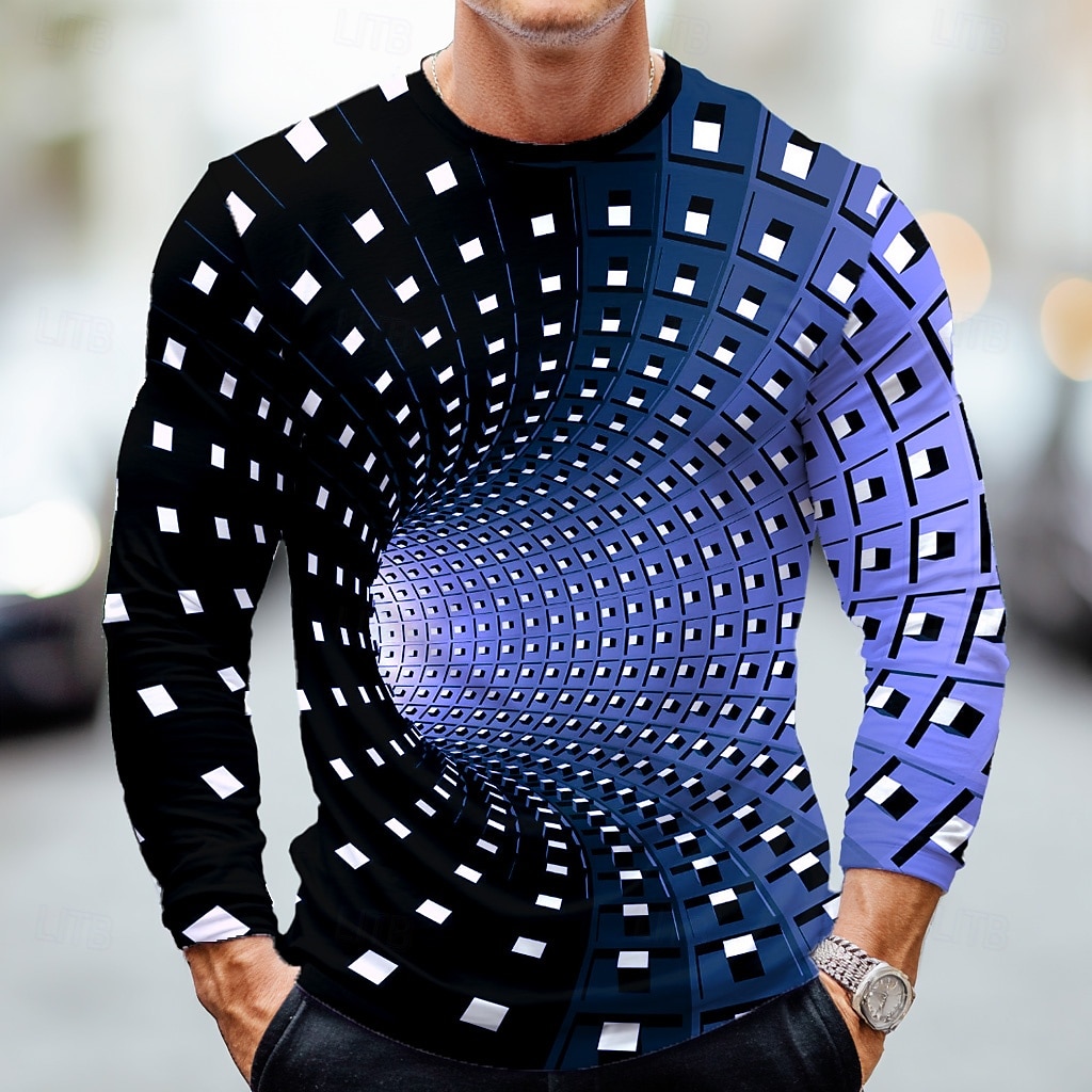 Herre 3D Print 3D T skjorte Langermet T skjorte 3D-utskrift Crew-hals Skjorte Mote overdrevet Gate Daglig Svart Blå Grønn Sommer Vår Høst Klær S M L XL XXL XXXL 2025 - $19.99 –P4