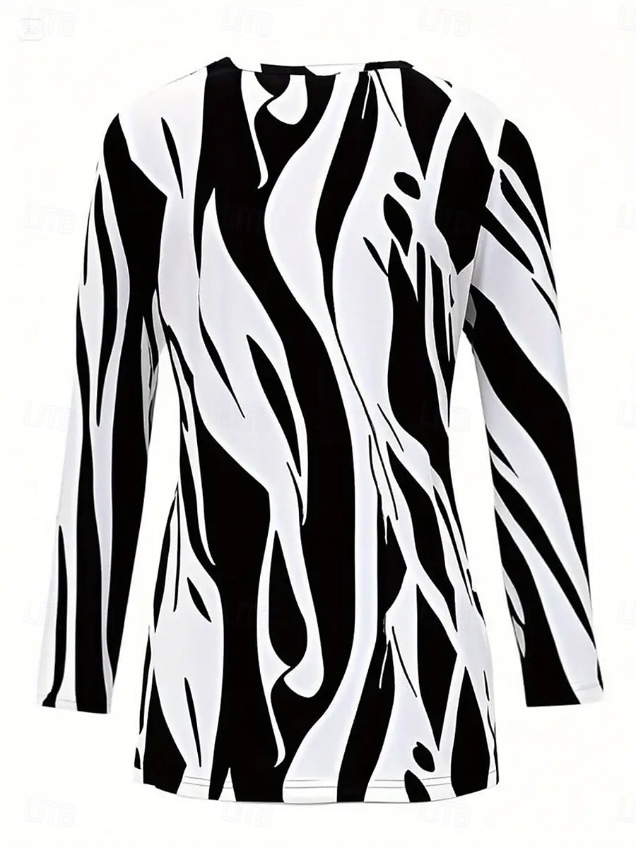 Per donna Maglietta Stampato Grafico Geometrico Moda Casual Manica Lunga Girocollo Top Regolari Quotidiano Weekend Bianco Estate Primavera Autunno del 2026 a $24.99 –P2