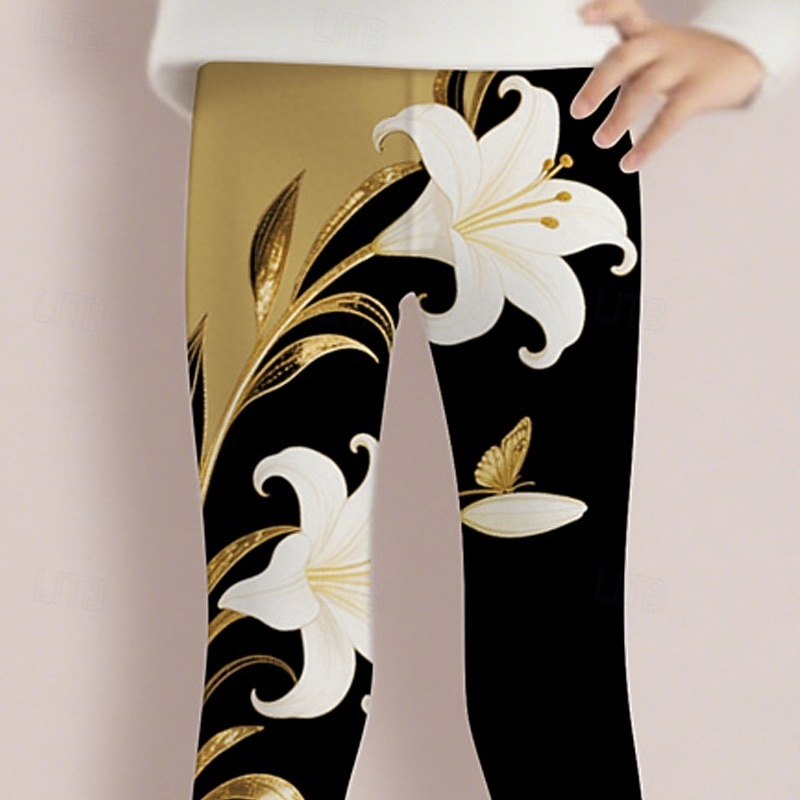 Fete 3D Floral Pantaloni Leginși Primăvară Toamnă Drăguţ De Bază Copii 4-12 ani În aer liber Casual Zilnic Fit regulat 2025 - $10.49 –P4