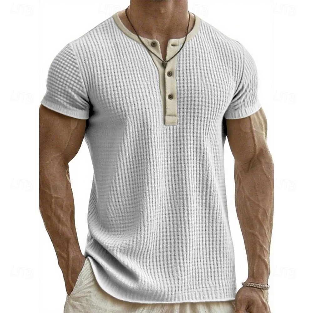 Pánské Tričko Henley Trička Tričko Top Krátký rukáv Henley Léto Podzim Retro Módní Designové Nostalgický Móda Retro Dovolená ulice Jdeme ven Černá Bílá Světlá růžová Top tričko pro muže 2025 - $26.99 –P8