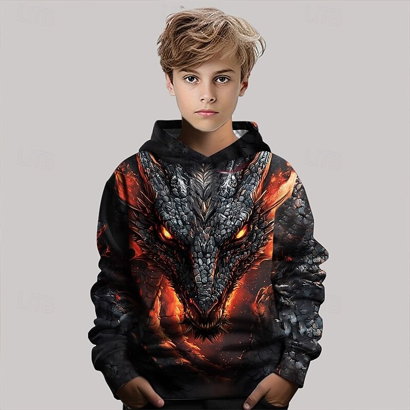 Pojkar 3D Drake Huvtröja Långärmad Vår Höst Mode Streetwear Barn 4-12 år Huva Utomhus Ledigt Dagligen Normal 2025 - $18.99 –P2