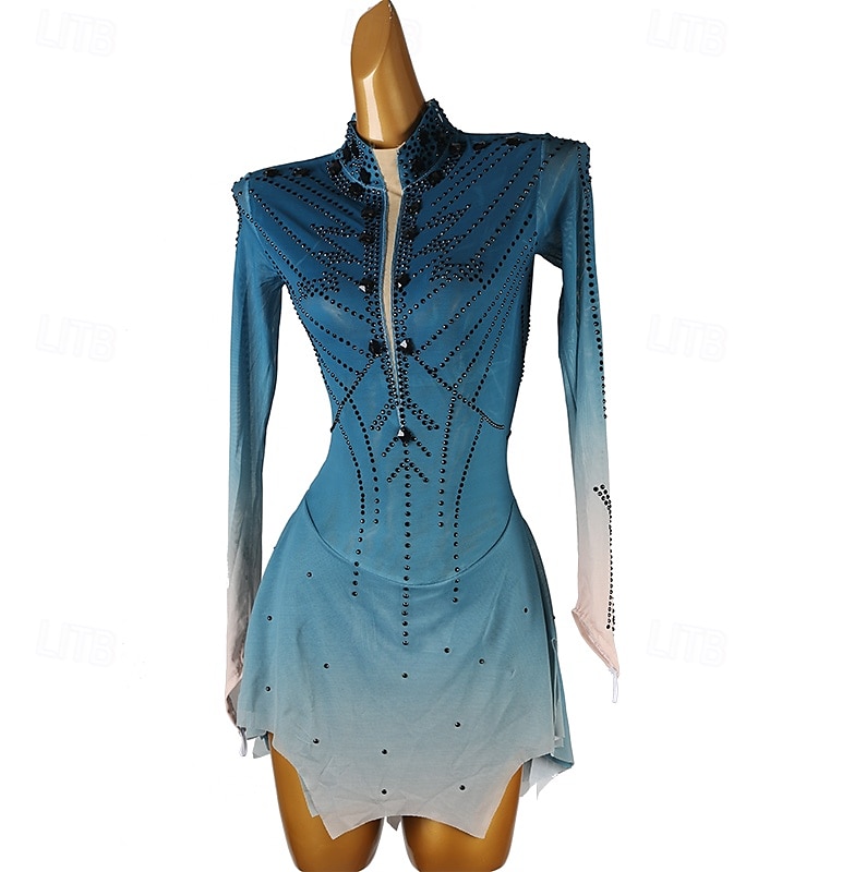 Rochie de Patinaj Artistic Pentru femei Fete Πατινάζ στο πάγο Rochii Albastru Negru / Galben Peteci Deschide Înapoi Plasă Spandex Înaltă Elasticitate Antrenament Profesional Competiție Ținută Patinaj 2025 - $229.49 –P9