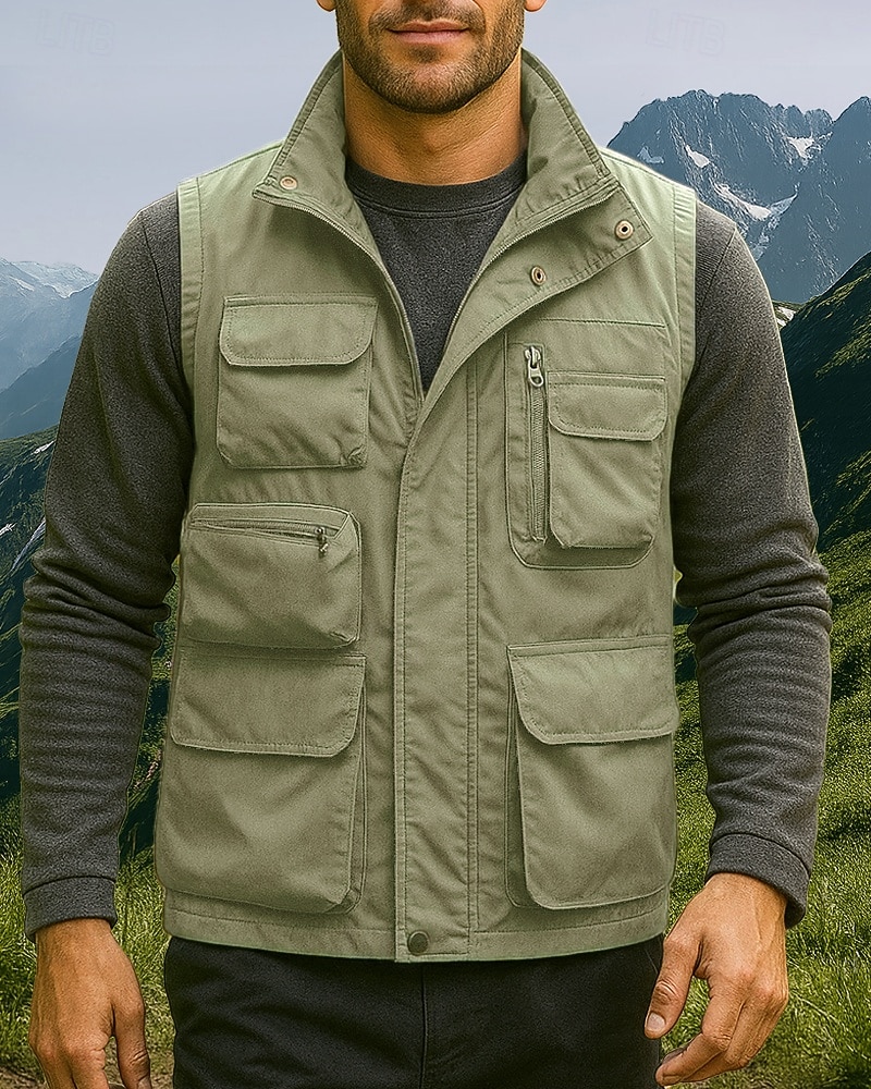 Per uomo Gilet da escursionismo Gilet in pile Senza Maniche Gilet Esterno Calore Termico Inverno Tasche Multiple Nylon Nero Verde militare Cachi Caccia Pesca Arrampicata del 2025 a $41.99 –P6
