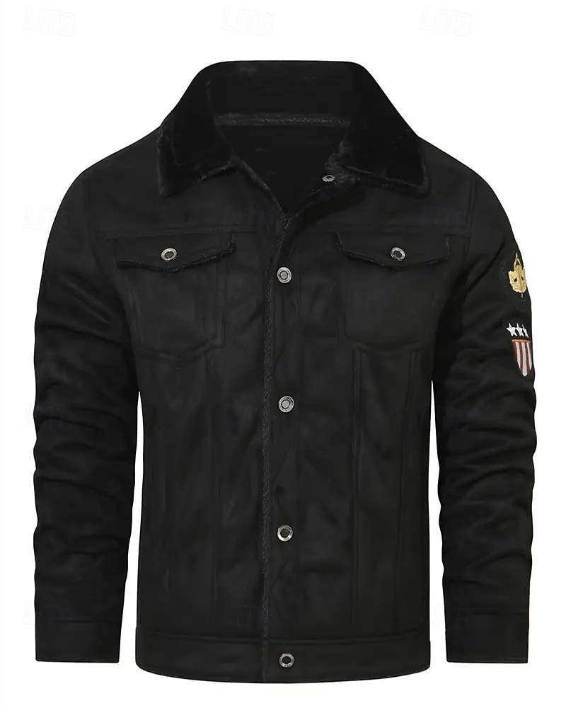 Herren Winterjacke Fleecejacke Freizeitjacke Urlaub Täglich Thermowarm Tasche Fleece Herbst Winter Einfach Mode Streetwear Revers Regulär Schwarz Khaki Jacken 2025 - $62.99 –P8