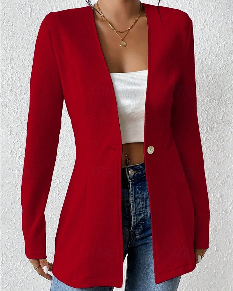Mujer chaqueta Cómodo Botones Moda Plano Noche Fin de semana Botonadura Simple Regular Escote en Pico Ajuste regular Manga Larga Ropa de calle Negro Blanco Vino Otoño 2025 - $26.99 –P1
