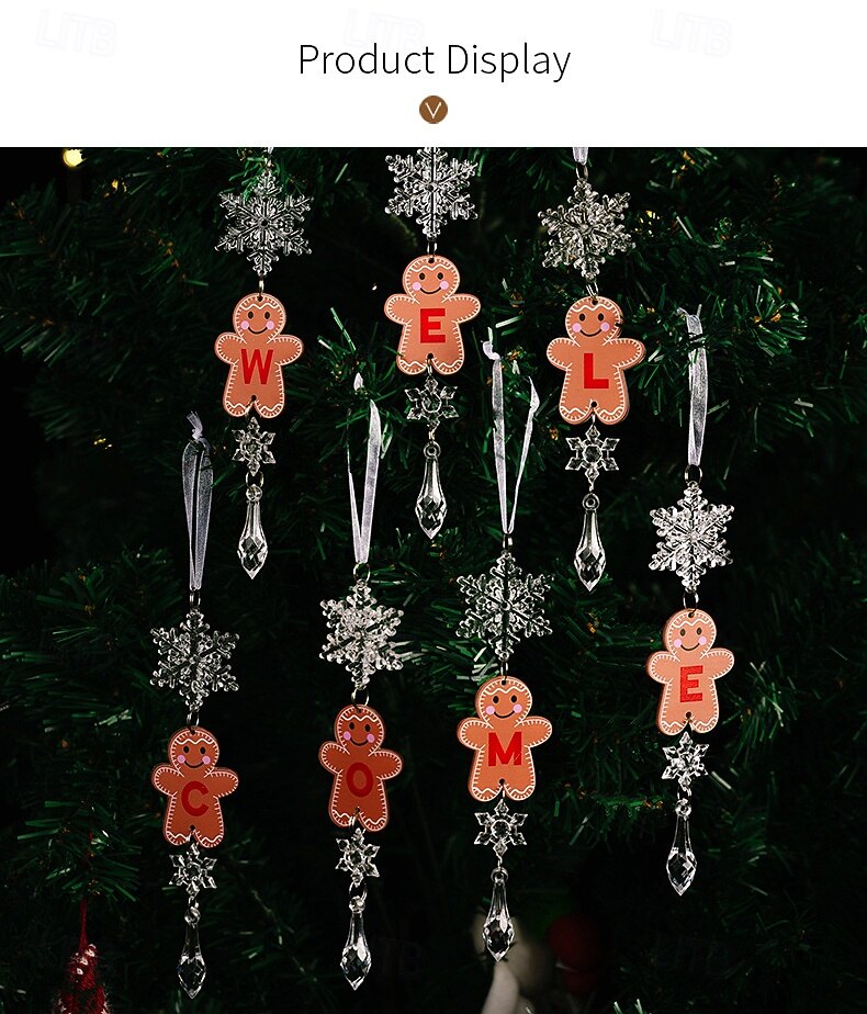 1 stk. juleoppheng i akryl, gjennomsiktig hengende, kreativ pepperkakemann-bokstav DIY-anheng, juletrepynt 2025 - $6.49 –P11