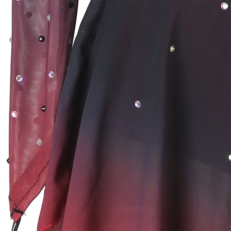 Kunstschaatsjurk Dames Voor meisjes Schaatsen Jurken Zwart / rood Lapwerk Open achterkant Netstof Spandex Hoge Elasticiteit Opleiding Oefenen Professioneel Kunstschaatskleding Klassiek Kristal 2025 - $229.49 –P6