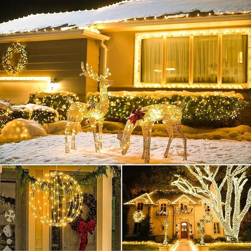 4 pezzi 10 m/33 piedi 100 fasci di luci a LED per Halloween Natale San Valentino festa di nozze stringa di luci in filo di rame per interni ed esterni spina USB telecomando a 8 funzioni IP44 del 2025 a $23.99 –P5