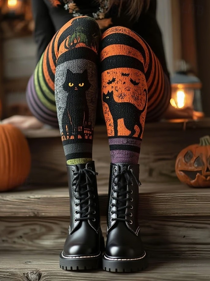 Damskie Getry Urlop Zabytkowe Moda Pełna długość Wysoka taliaPantsHalloween Graficzny Czaszka Kot Drukowanie Miękka Oddychający Elastyczny Na zewnątrz Urlop Ulica Czerwonobrązowy Pomarańczowy Szary 2025 - $22.99 –P2