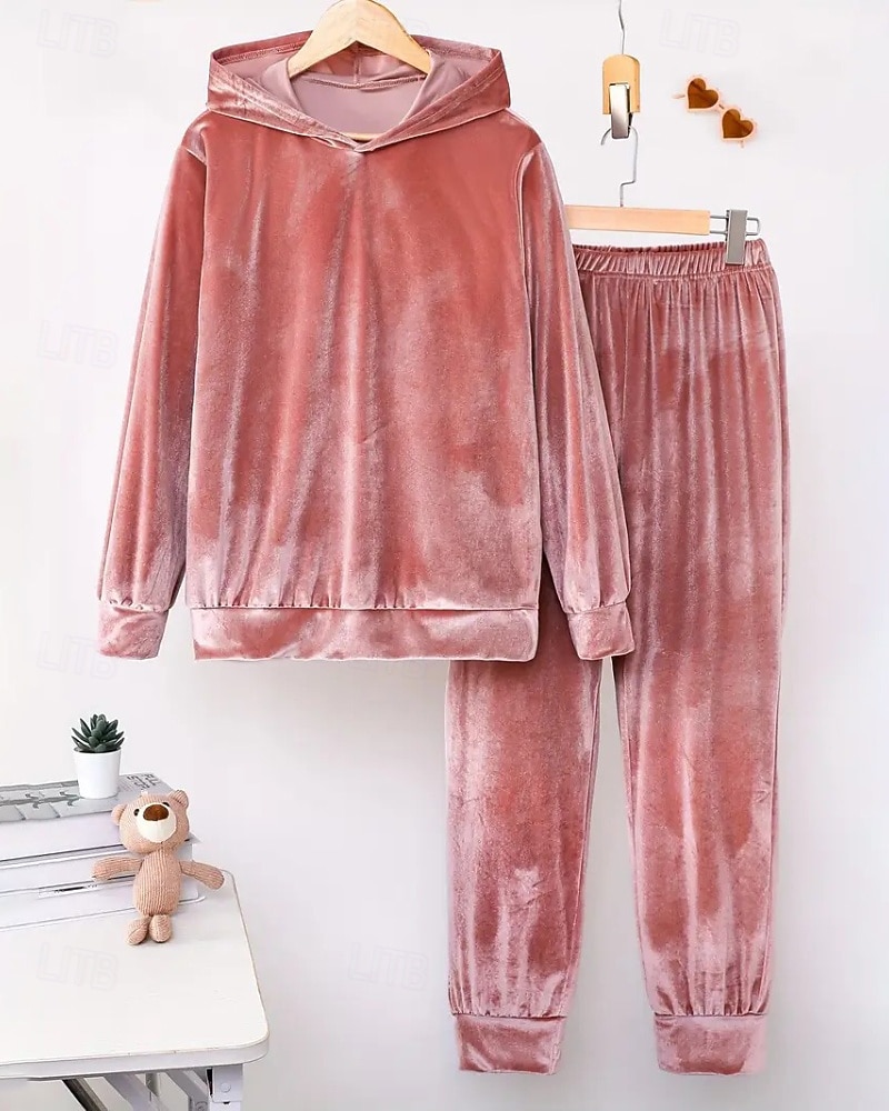 Dam Aktiv Streetwear Blus Huvtröja Byxuppsättningar Långärmad Huva Ensfärgat Rynkad Semester Dagliga kläder Rodnande Rosa Vin Blå Höst Normal 2025 - $31.99 –P1