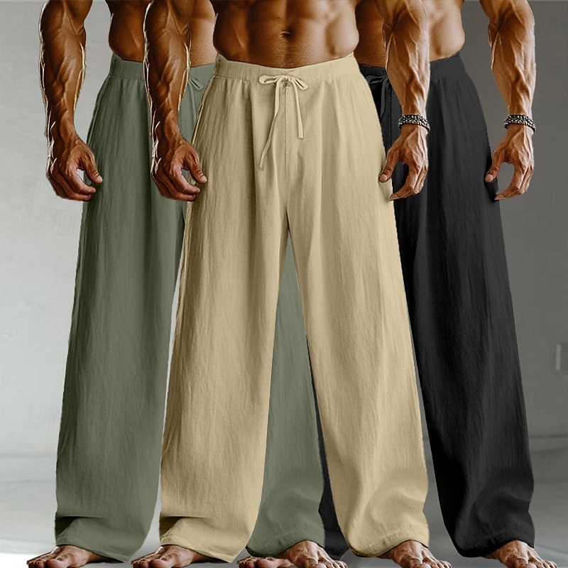Men's Linen Pants Trousers Summer Pants Baggy Pants Drawstring Elastic Waist Straight Leg Plain Comfort Breathable Full Length Home Yoga Holiday Fashion Streetwear Black+White+Navy Blue 2026 - $37.99 –P14