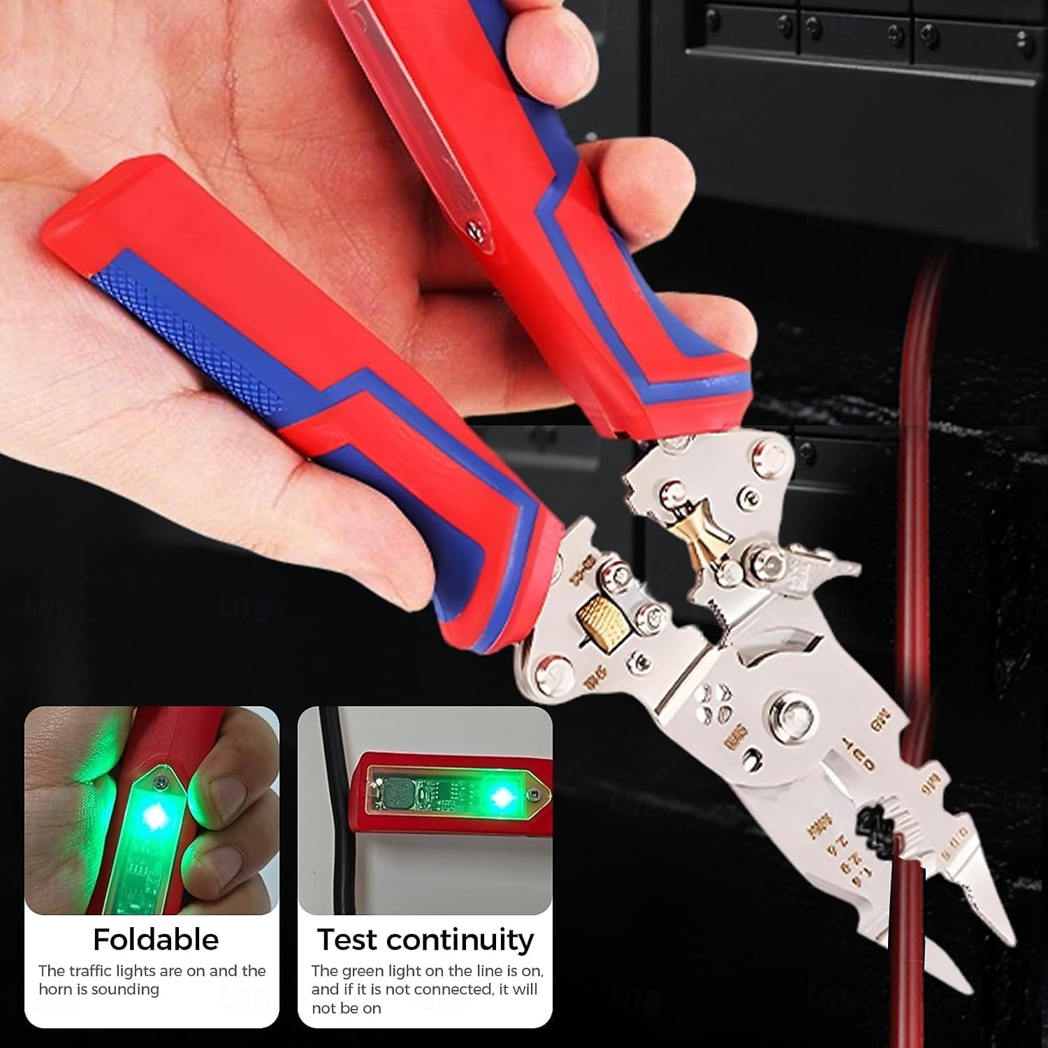 13-i-1 sammenleggbar avisoleringstang med spenningstester sammenleggbar effektiv elektriker-avisoleringstang multifunksjonsverktøy for avisoleringstang for kutting, krymping og trekking av tang 2025 - $29.99 –P7